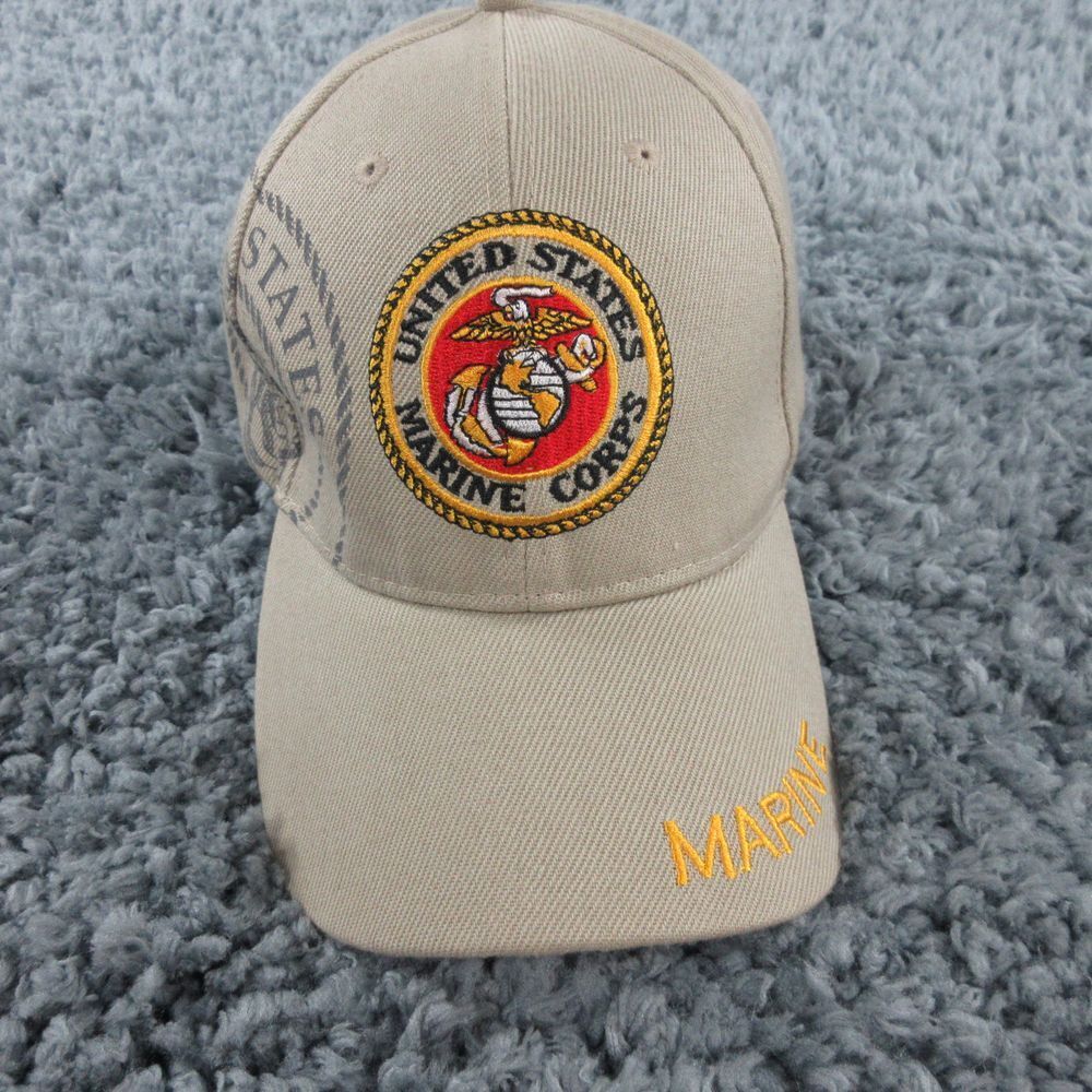 USMC Marines Hat Cap Mens Tan Brown Embroidered Adjustable Back